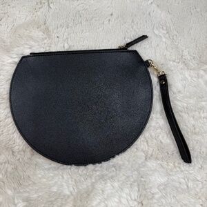 Poketo Half Moon Clutch Bag with Zipper & Wrist Strap Vegan Leather Black